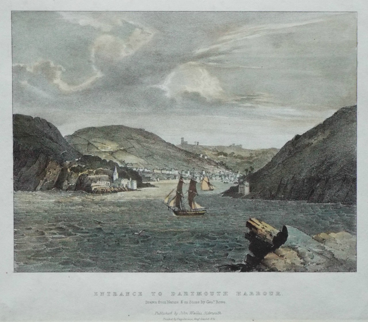 Lithograph - Entrance to Dartmouth Harbour. - Rowe